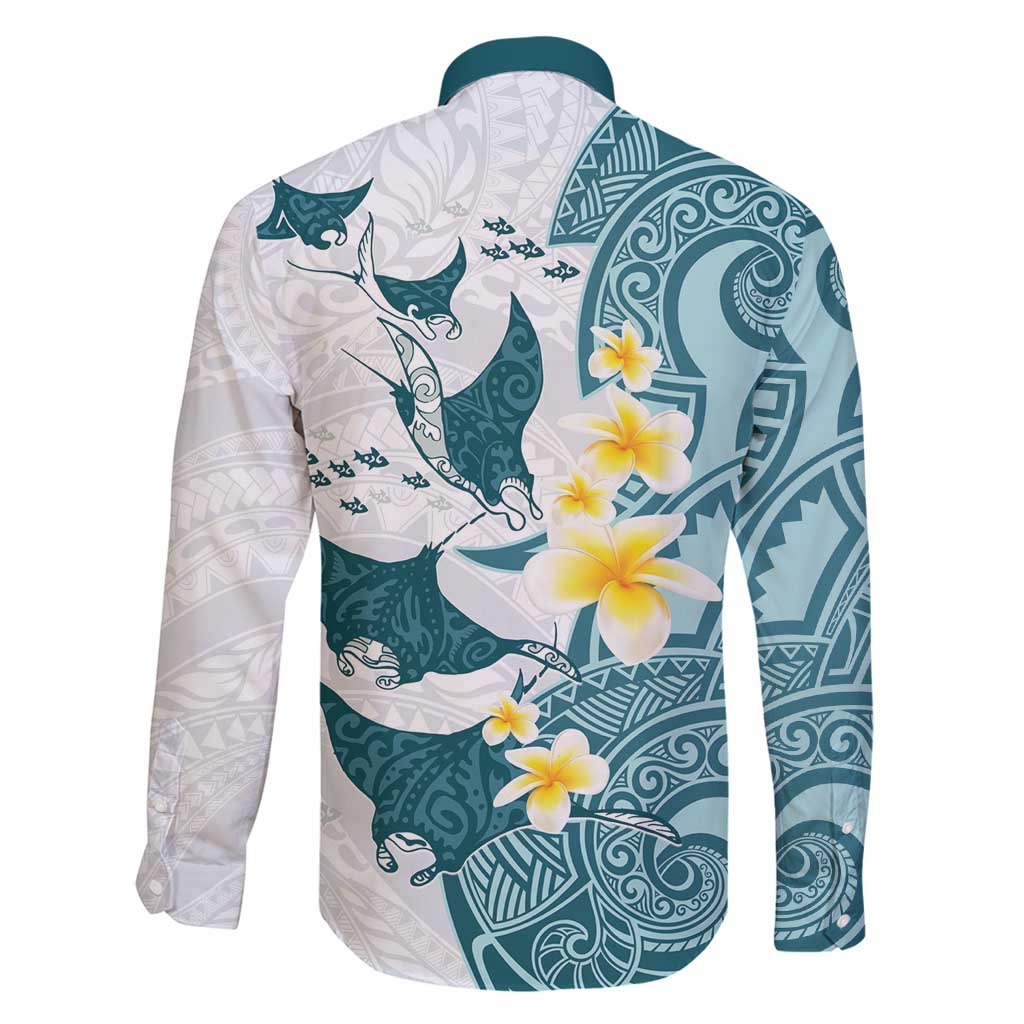 Maori Manta Ray Plumeria Teal Family Matching Puletasi and Hawaiian Shirt LT01 - Polynesian Pride