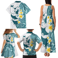 Maori Manta Ray Plumeria Teal Family Matching Tank Maxi Dress and Hawaiian Shirt LT01 - Polynesian Pride