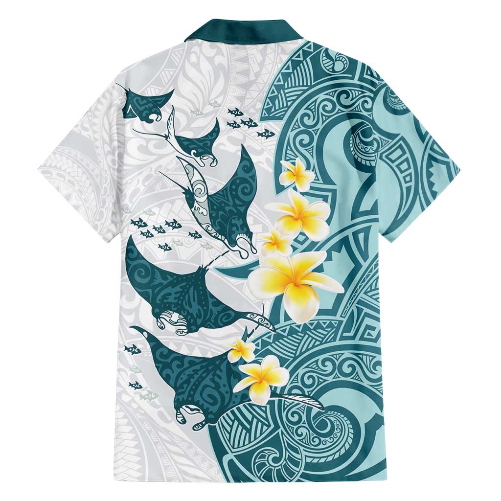 Maori Manta Ray Plumeria Teal Family Matching Tank Maxi Dress and Hawaiian Shirt LT01 - Polynesian Pride