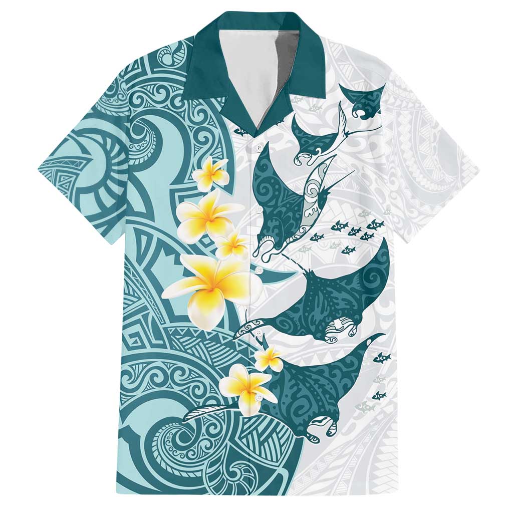 Maori Manta Ray Plumeria Teal Hawaiian Shirt LT01 Teal - Polynesian Pride