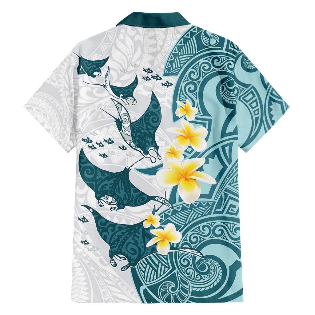 Maori Manta Ray Plumeria Teal Hawaiian Shirt LT01 - Polynesian Pride
