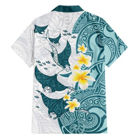 Maori Manta Ray Plumeria Teal Hawaiian Shirt LT01 - Polynesian Pride