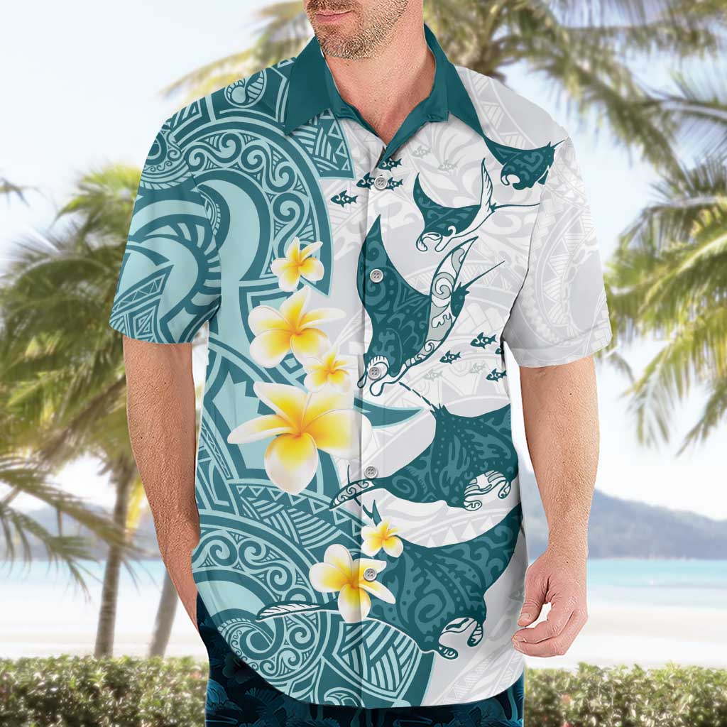 Maori Manta Ray Plumeria Teal Hawaiian Shirt LT01 - Polynesian Pride