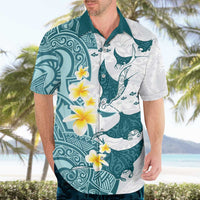 Maori Manta Ray Plumeria Teal Hawaiian Shirt LT01 - Polynesian Pride