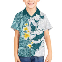 Maori Manta Ray Plumeria Teal Hawaiian Shirt LT01 - Polynesian Pride