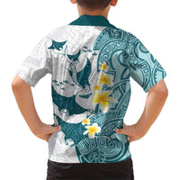 Maori Manta Ray Plumeria Teal Hawaiian Shirt LT01 - Polynesian Pride