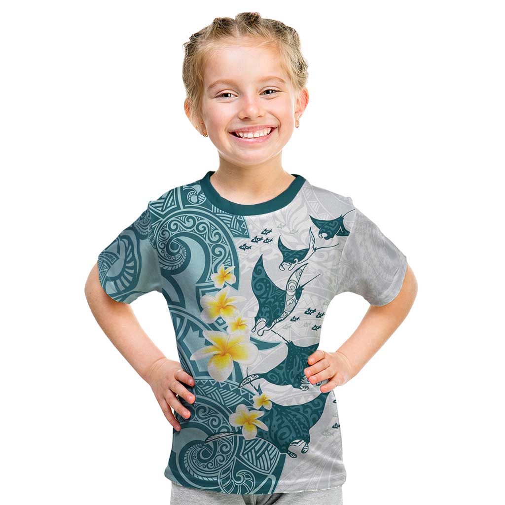 Maori Manta Ray Plumeria Teal Kid T Shirt LT01 Teal - Polynesian Pride