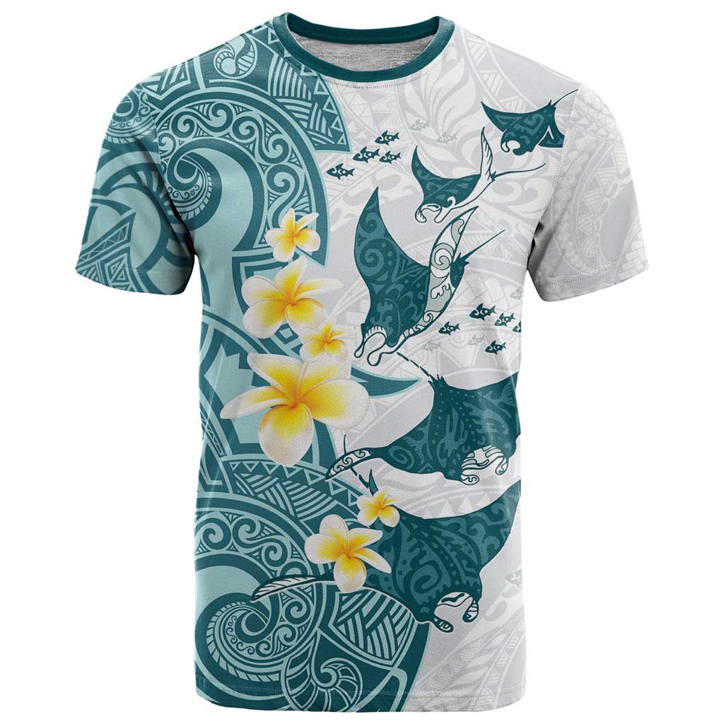 Maori Manta Ray Plumeria Teal T Shirt LT01 Teal - Polynesian Pride