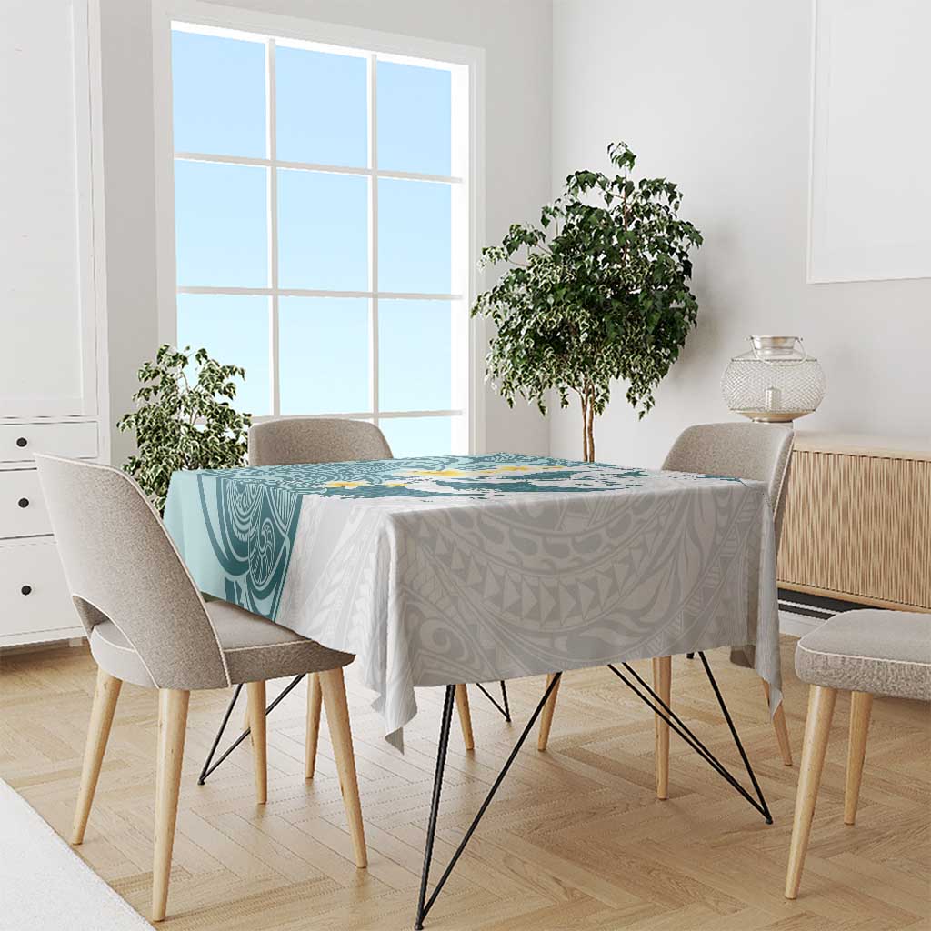 Maori Manta Ray Plumeria Teal Tablecloth