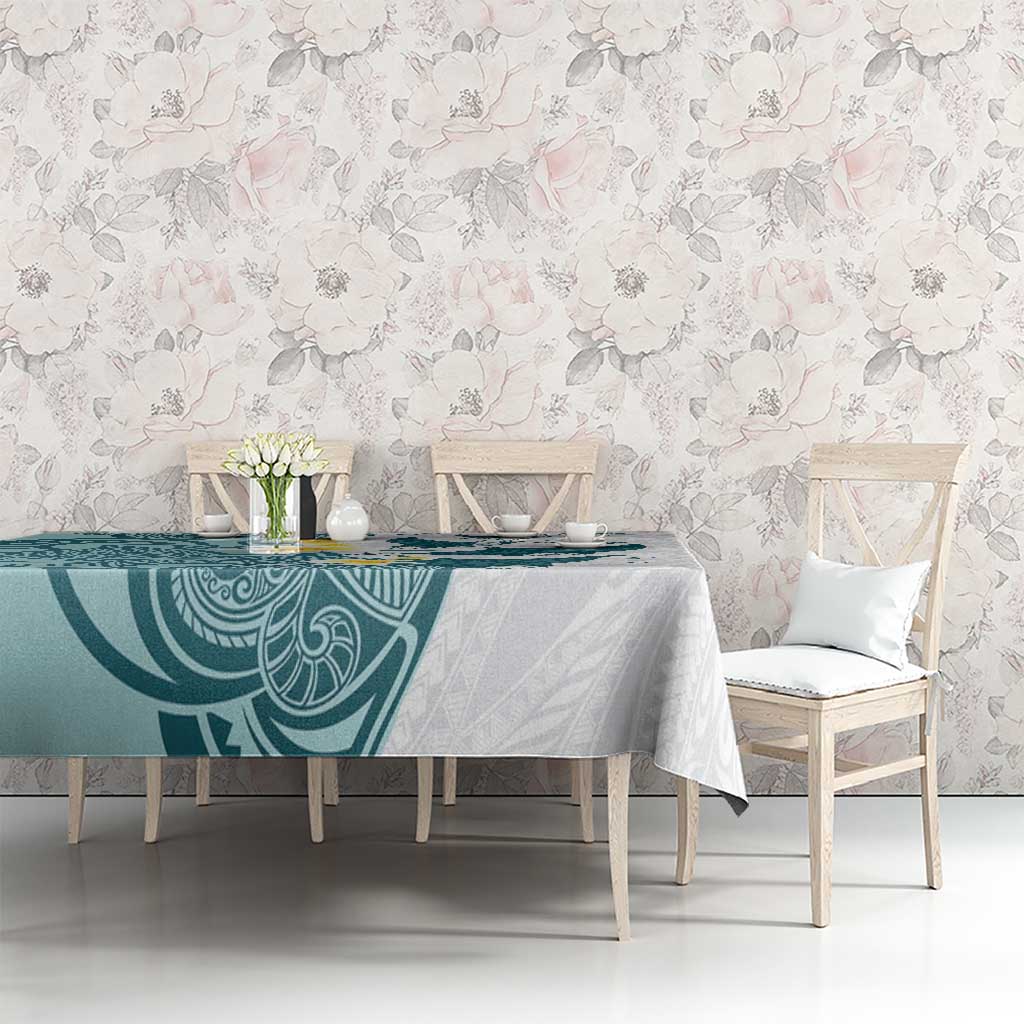 Maori Manta Ray Plumeria Teal Tablecloth