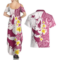 Maori Manta Ray Plumeria Royal Pink Couples Matching Summer Maxi Dress and Hawaiian Shirt LT01 - Polynesian Pride