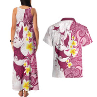 Maori Manta Ray Plumeria Royal Pink Couples Matching Tank Maxi Dress and Hawaiian Shirt LT01 - Polynesian Pride