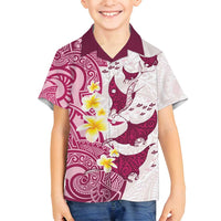Maori Manta Ray Plumeria Royal Pink Family Matching Long Sleeve Bodycon Dress and Hawaiian Shirt LT01 Son's Shirt Pink - Polynesian Pride