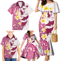 Maori Manta Ray Plumeria Royal Pink Family Matching Mermaid Dress and Hawaiian Shirt LT01 - Polynesian Pride