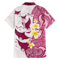 Maori Manta Ray Plumeria Royal Pink Family Matching Off The Shoulder Long Sleeve Dress and Hawaiian Shirt LT01 - Polynesian Pride