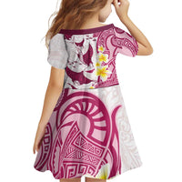 Maori Manta Ray Plumeria Royal Pink Family Matching Off Shoulder Short Dress and Hawaiian Shirt LT01 - Polynesian Pride