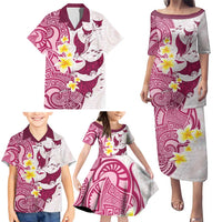 Maori Manta Ray Plumeria Royal Pink Family Matching Puletasi and Hawaiian Shirt LT01 - Polynesian Pride