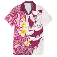 Maori Manta Ray Plumeria Royal Pink Family Matching Short Sleeve Bodycon Dress and Hawaiian Shirt LT01 Dad's Shirt - Short Sleeve Pink - Polynesian Pride