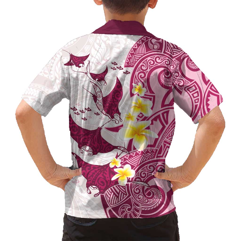 Maori Manta Ray Plumeria Royal Pink Family Matching Tank Maxi Dress and Hawaiian Shirt LT01 - Polynesian Pride