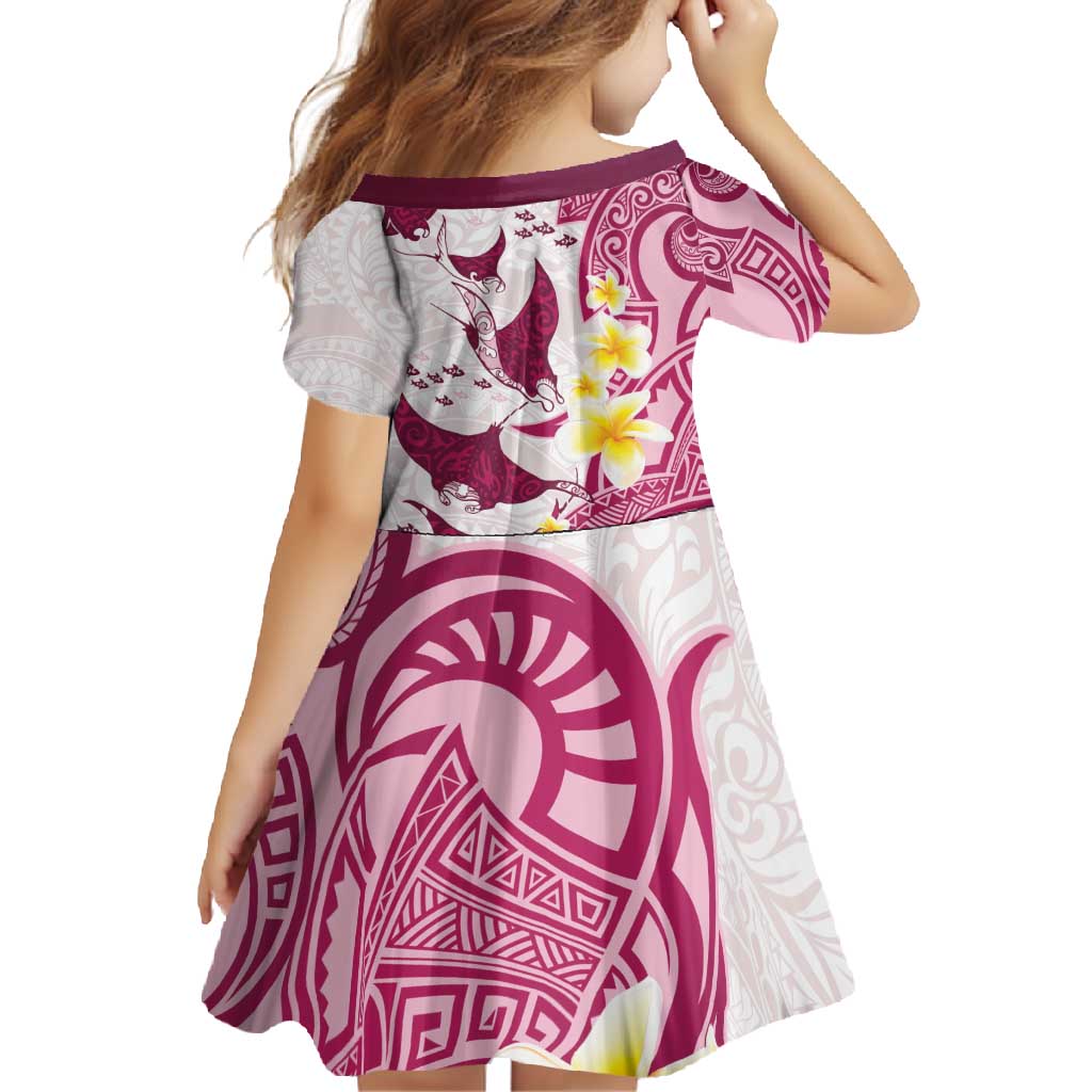 Maori Manta Ray Plumeria Royal Pink Family Matching Tank Maxi Dress and Hawaiian Shirt LT01 - Polynesian Pride