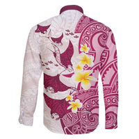 Maori Manta Ray Plumeria Royal Pink Family Matching Tank Maxi Dress and Hawaiian Shirt LT01 - Polynesian Pride