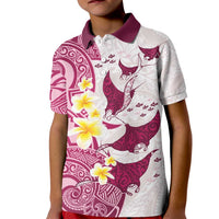 Maori Manta Ray Plumeria Royal Pink Kid Polo Shirt LT01 Kid Pink - Polynesian Pride