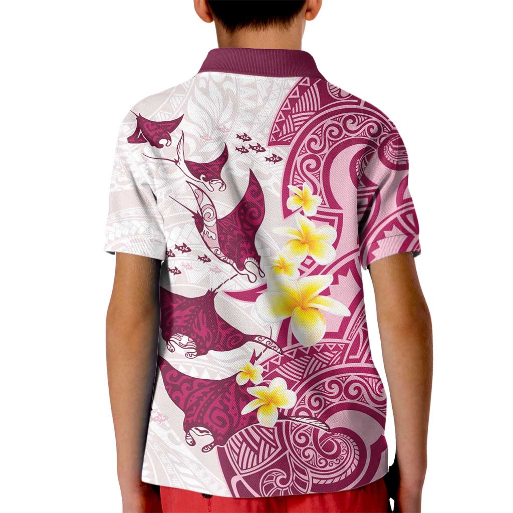 Maori Manta Ray Plumeria Royal Pink Kid Polo Shirt LT01 - Polynesian Pride