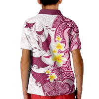 Maori Manta Ray Plumeria Royal Pink Kid Polo Shirt LT01 - Polynesian Pride