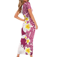 Maori Manta Ray Plumeria Royal Pink Short Sleeve Bodycon Dress