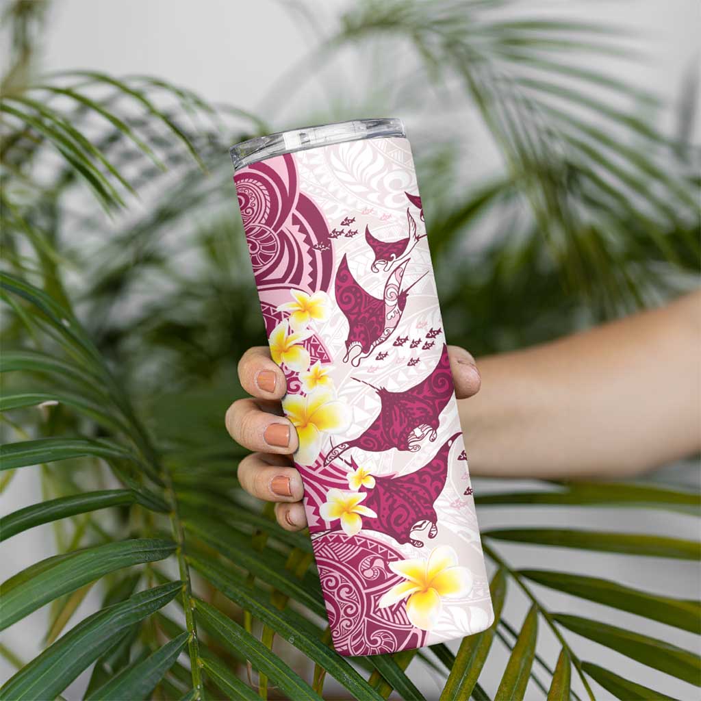 Maori Manta Ray Plumeria Royal Pink Skinny Tumbler LT01 - Polynesian Pride