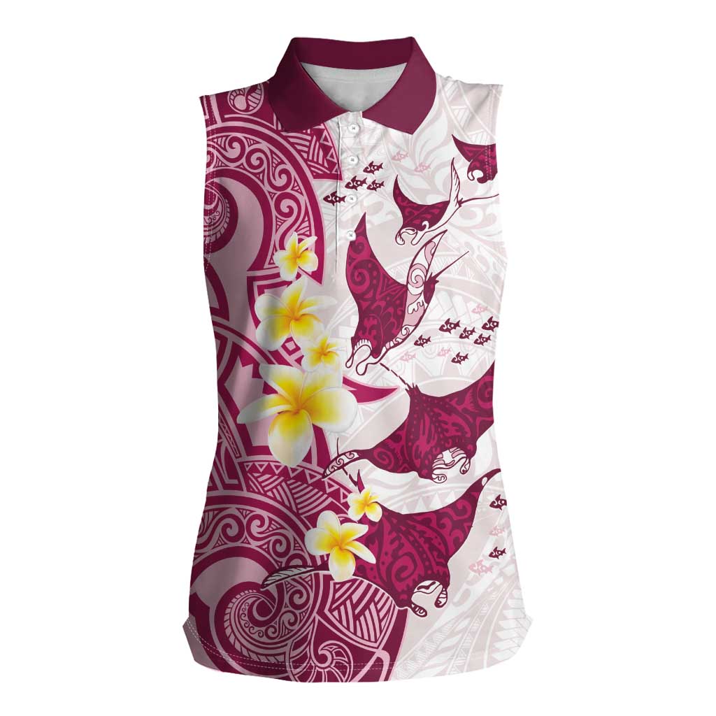 Maori Manta Ray Plumeria Royal Pink Women Sleeveless Polo Shirt LT01 Female Pink - Polynesian Pride