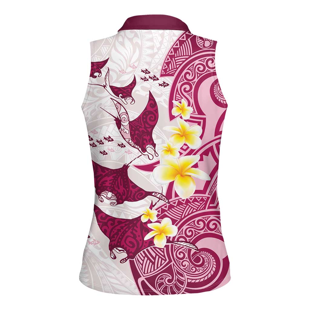 Maori Manta Ray Plumeria Royal Pink Women Sleeveless Polo Shirt LT01 - Polynesian Pride