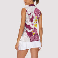 Maori Manta Ray Plumeria Royal Pink Women Sleeveless Polo Shirt LT01 - Polynesian Pride