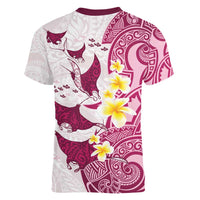 Maori Manta Ray Plumeria Royal Pink Women V-Neck T-Shirt LT01 - Polynesian Pride