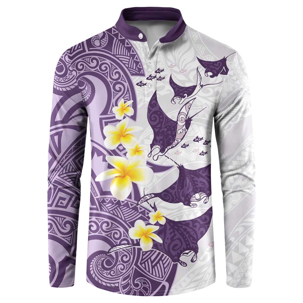 Maori Manta Ray Plumeria Deep Purple Button Sweatshirt