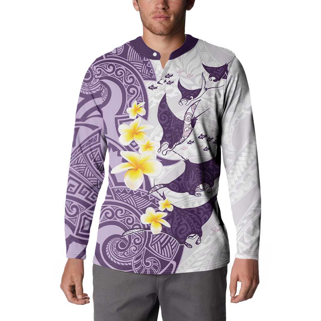 Maori Manta Ray Plumeria Deep Purple Button Sweatshirt