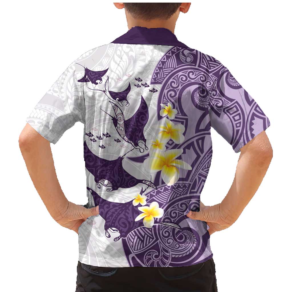 Maori Manta Ray Plumeria Deep Purple Family Matching Mermaid Dress and Hawaiian Shirt LT01 - Polynesian Pride