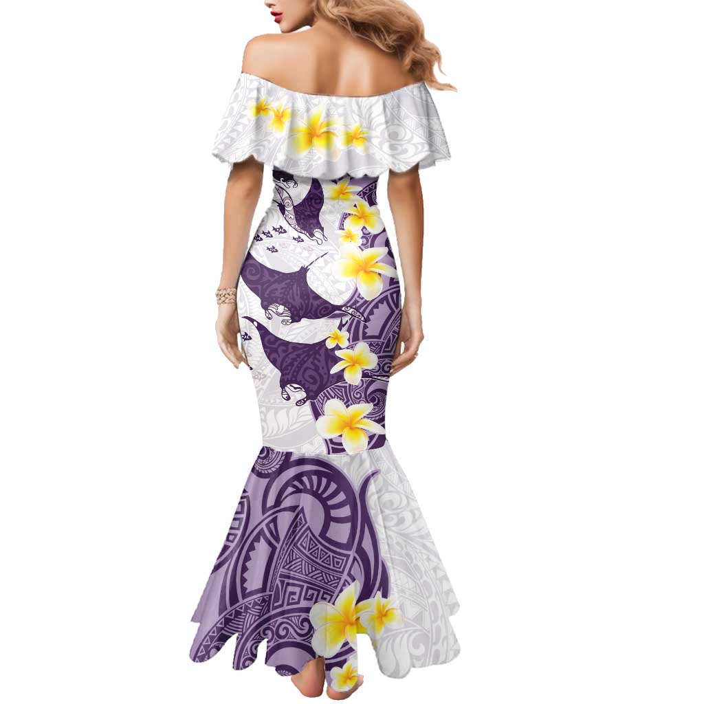 Maori Manta Ray Plumeria Deep Purple Family Matching Mermaid Dress and Hawaiian Shirt LT01 - Polynesian Pride