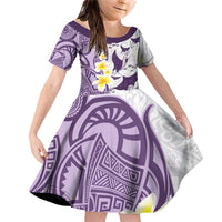 Maori Manta Ray Plumeria Deep Purple Family Matching Off Shoulder Short Dress and Hawaiian Shirt LT01 Daughter's Dress Purple - Polynesian Pride