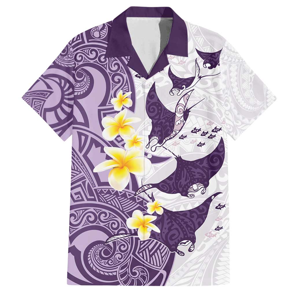 Maori Manta Ray Plumeria Deep Purple Family Matching Off Shoulder Short Dress and Hawaiian Shirt LT01 Dad's Shirt - Short Sleeve Purple - Polynesian Pride