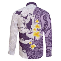 Maori Manta Ray Plumeria Deep Purple Family Matching Off Shoulder Short Dress and Hawaiian Shirt LT01 - Polynesian Pride