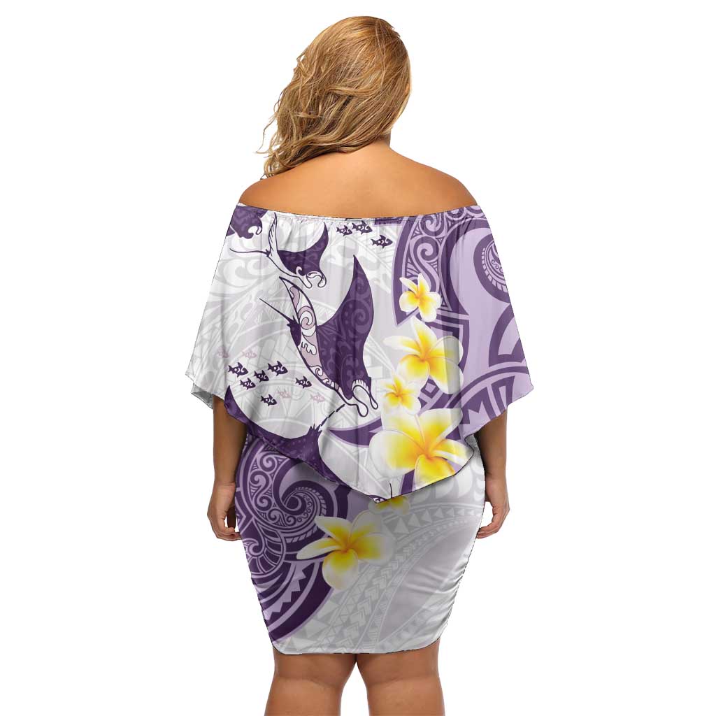 Maori Manta Ray Plumeria Deep Purple Family Matching Off Shoulder Short Dress and Hawaiian Shirt LT01 - Polynesian Pride
