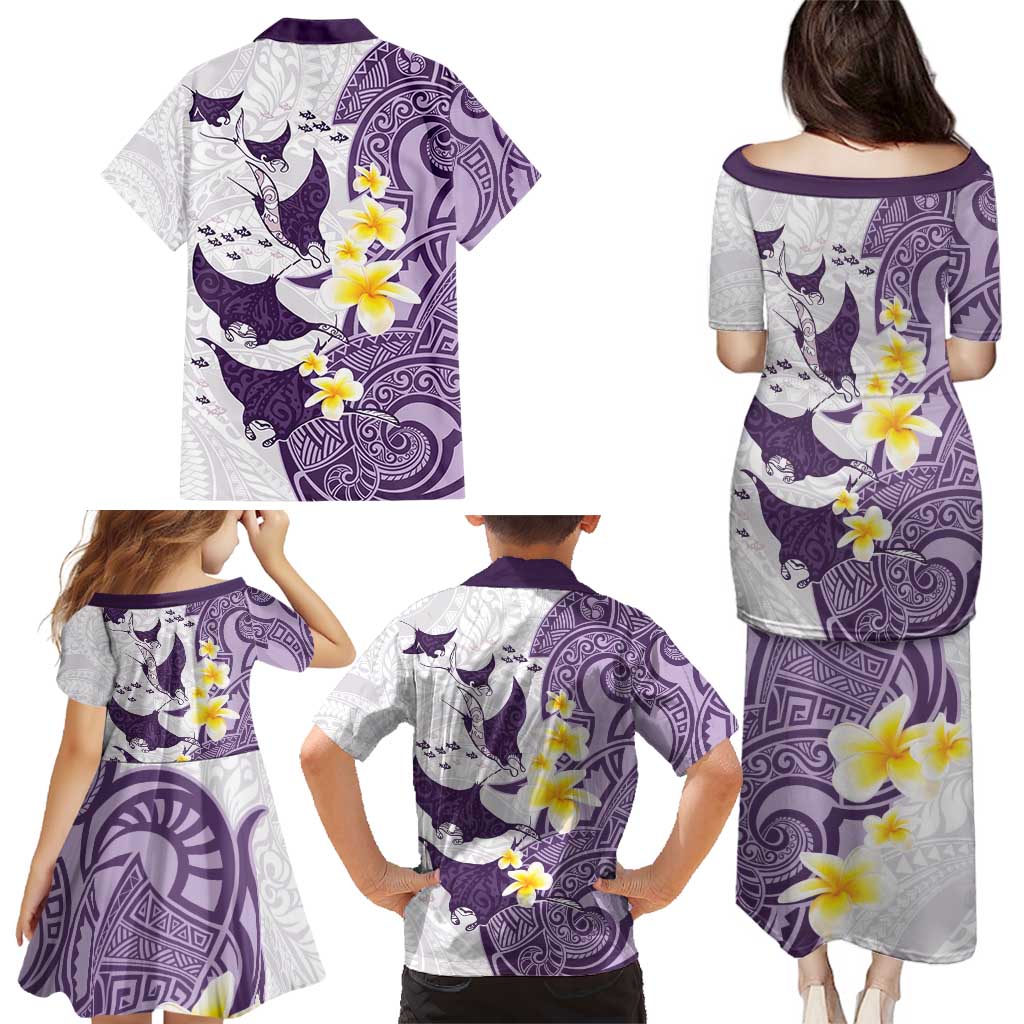 Maori Manta Ray Plumeria Deep Purple Family Matching Puletasi and Hawaiian Shirt LT01 - Polynesian Pride
