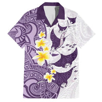 Maori Manta Ray Plumeria Deep Purple Family Matching Puletasi and Hawaiian Shirt LT01 Dad's Shirt - Short Sleeve Purple - Polynesian Pride