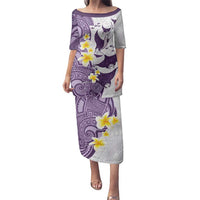 Maori Manta Ray Plumeria Deep Purple Family Matching Puletasi and Hawaiian Shirt LT01 Mom's Dress Purple - Polynesian Pride