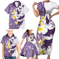 Maori Manta Ray Plumeria Deep Purple Family Matching Short Sleeve Bodycon Dress and Hawaiian Shirt LT01 - Polynesian Pride
