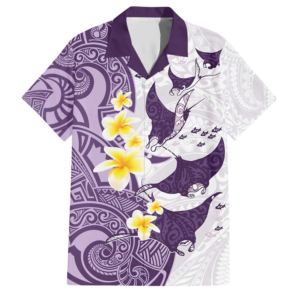 Maori Manta Ray Plumeria Deep Purple Family Matching Short Sleeve Bodycon Dress and Hawaiian Shirt LT01 Dad's Shirt - Short Sleeve Purple - Polynesian Pride
