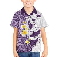 Maori Manta Ray Plumeria Deep Purple Family Matching Short Sleeve Bodycon Dress and Hawaiian Shirt LT01 Son's Shirt Purple - Polynesian Pride