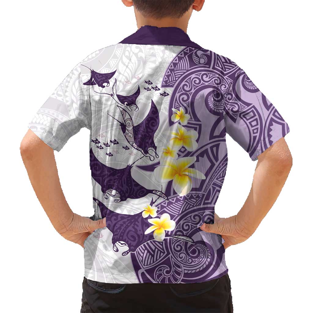 Maori Manta Ray Plumeria Deep Purple Family Matching Summer Maxi Dress and Hawaiian Shirt LT01 - Polynesian Pride
