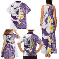 Maori Manta Ray Plumeria Deep Purple Family Matching Tank Maxi Dress and Hawaiian Shirt LT01 - Polynesian Pride